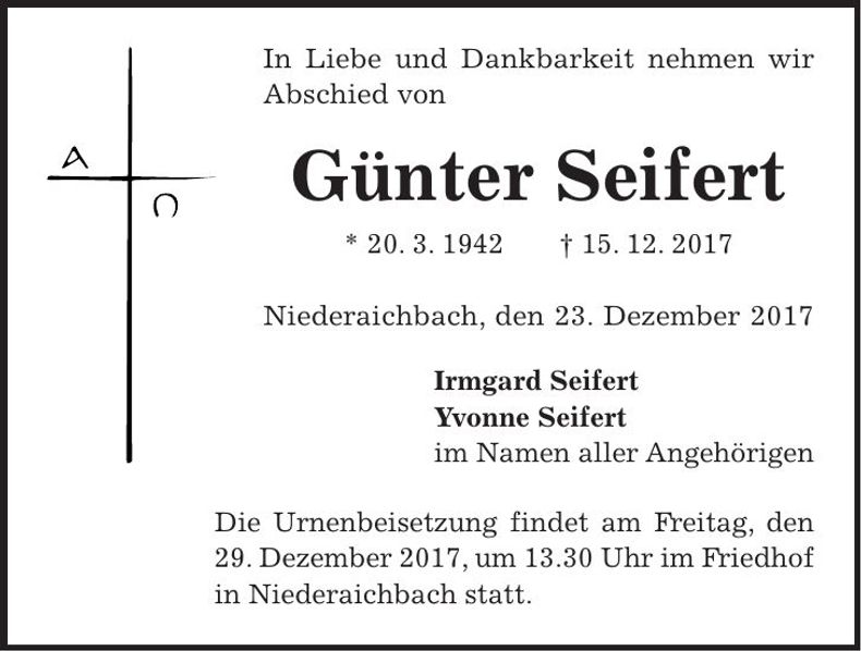 Traueranzeige Günter Seifert