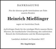 Traueranzeige Heinrich Mießlinger