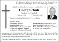 Traueranzeige Georg Schuh