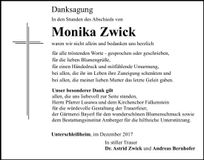 Traueranzeige Monika Zwick