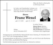 Traueranzeige Franz Wenzl