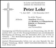 Traueranzeige Peter Lohr