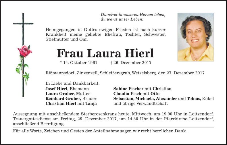 Traueranzeige Laura Hierl
