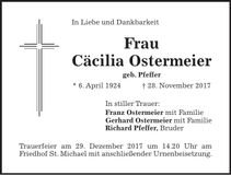 Traueranzeige Cäcilia Ostermeier