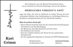 Traueranzeige Kurt Grimm