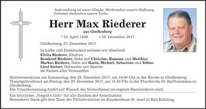 Traueranzeige Max Riederer