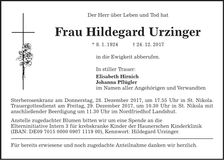 Traueranzeige Hildegard Urzinger