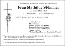 Traueranzeige Mathilde Stömmer