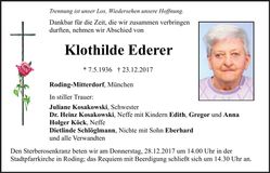 Traueranzeige Klothilde Ederer