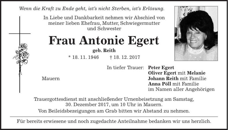 Traueranzeige Antonie Egert