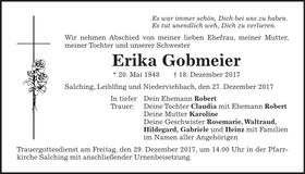 Traueranzeige Erika Gobmeier