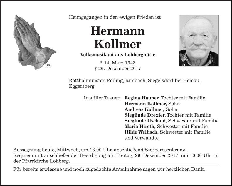 Traueranzeige Hermann Kollmer