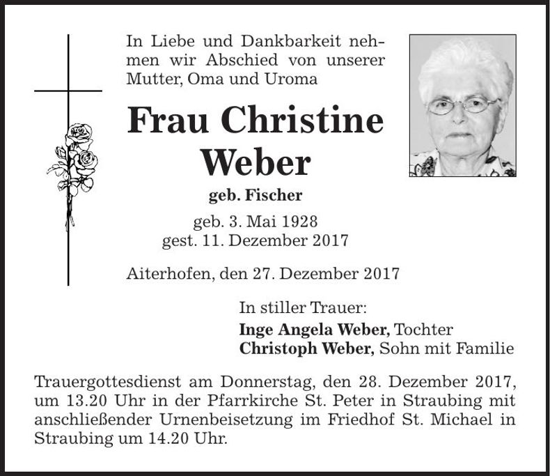 Traueranzeige Christine Weber