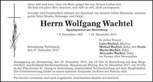 Traueranzeige Wolfgang Wachtel
