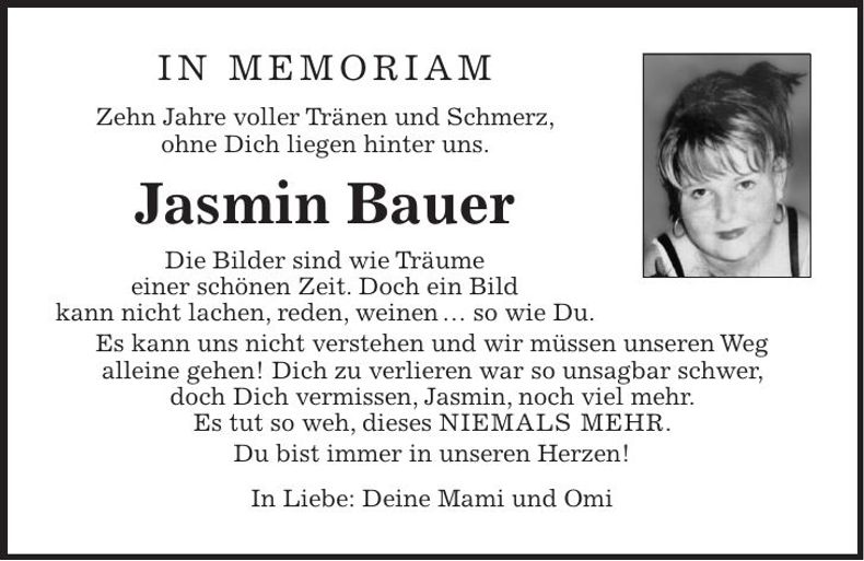 Traueranzeige Jasmin Bauer