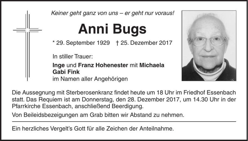 Traueranzeige Anni Bugs