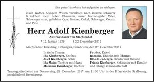 Traueranzeige Adolf Kienberger