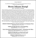 Traueranzeige Hans Stangl