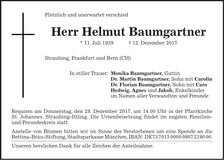 Traueranzeige Helmut Baumgartner
