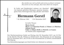 Traueranzeige Hermann Gerstl