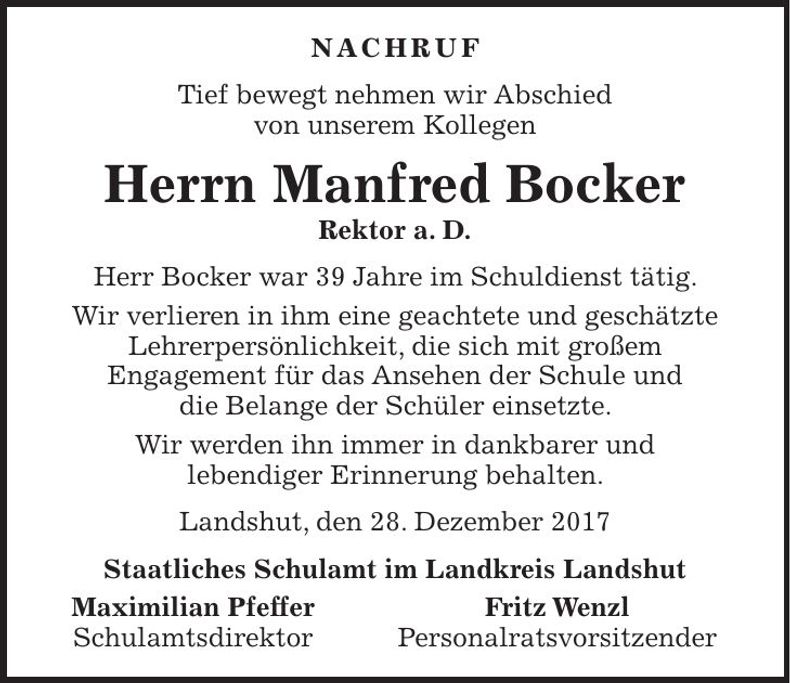 Traueranzeige Manfred Bocker