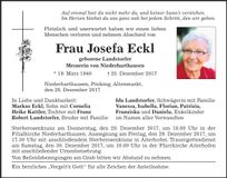 Traueranzeige Josefa Eckl