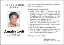 Traueranzeige Amalie Todt