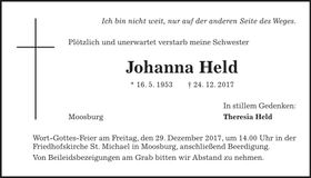 Traueranzeige Johanna Held