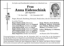 Traueranzeige Anna Eidenschink