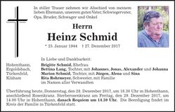 Traueranzeige Heinz Schmid