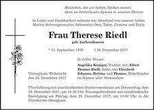 Traueranzeige Therese Riedl