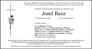 Traueranzeige Josef Baur