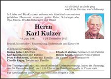 Traueranzeige Karl Kulzer