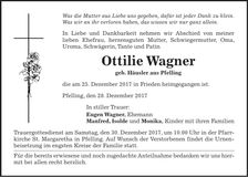 Traueranzeige Ottlilie Wagner