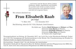 Traueranzeige Elisabeth Raab