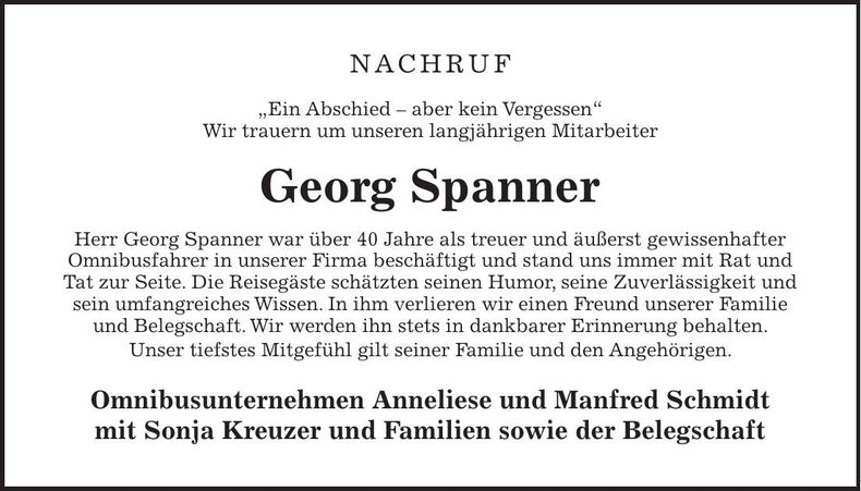 Traueranzeige Georg Spanner