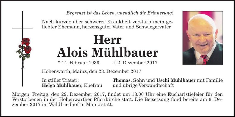 Traueranzeige Alois Mühlbauer