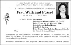 Traueranzeige Waltraud Füssel