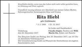Traueranzeige Rita Hiebl