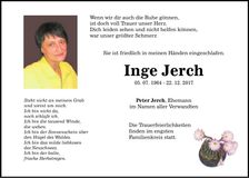Traueranzeige Inge Jerch