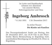 Traueranzeige Ingeborg Ambrosch