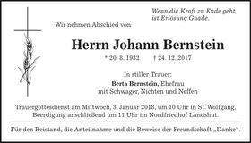Traueranzeige Johann Bernstein