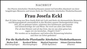 Traueranzeige Josefa Eckl