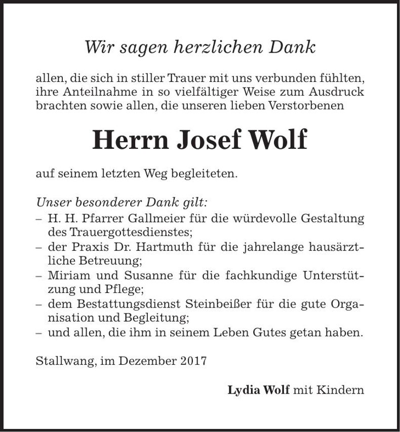 Traueranzeige Josef Wolf