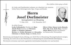 Traueranzeige Josef Dorfmeister