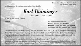 Traueranzeige Karl Daiminger