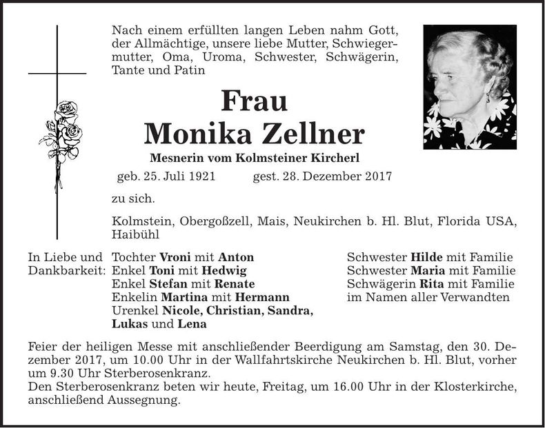 Traueranzeige Monika Zellner