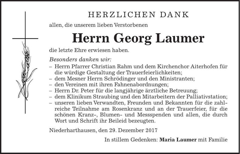 Traueranzeige Georg Laumer