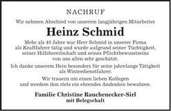 Traueranzeige Heinz Schmid
