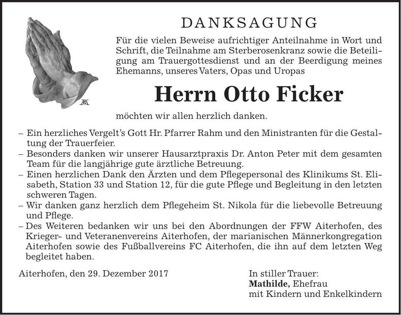 Traueranzeige Otto Ficker